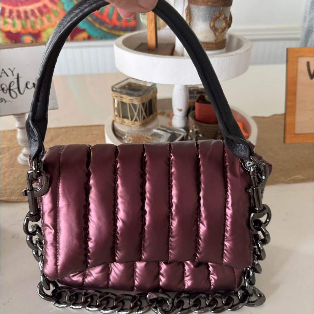 Metallic Purple Chain Handle Puffy Bag